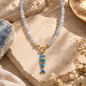 Blue Fish Charm Beaded Necklace