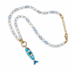 Blue Fish Charm Beaded Necklace