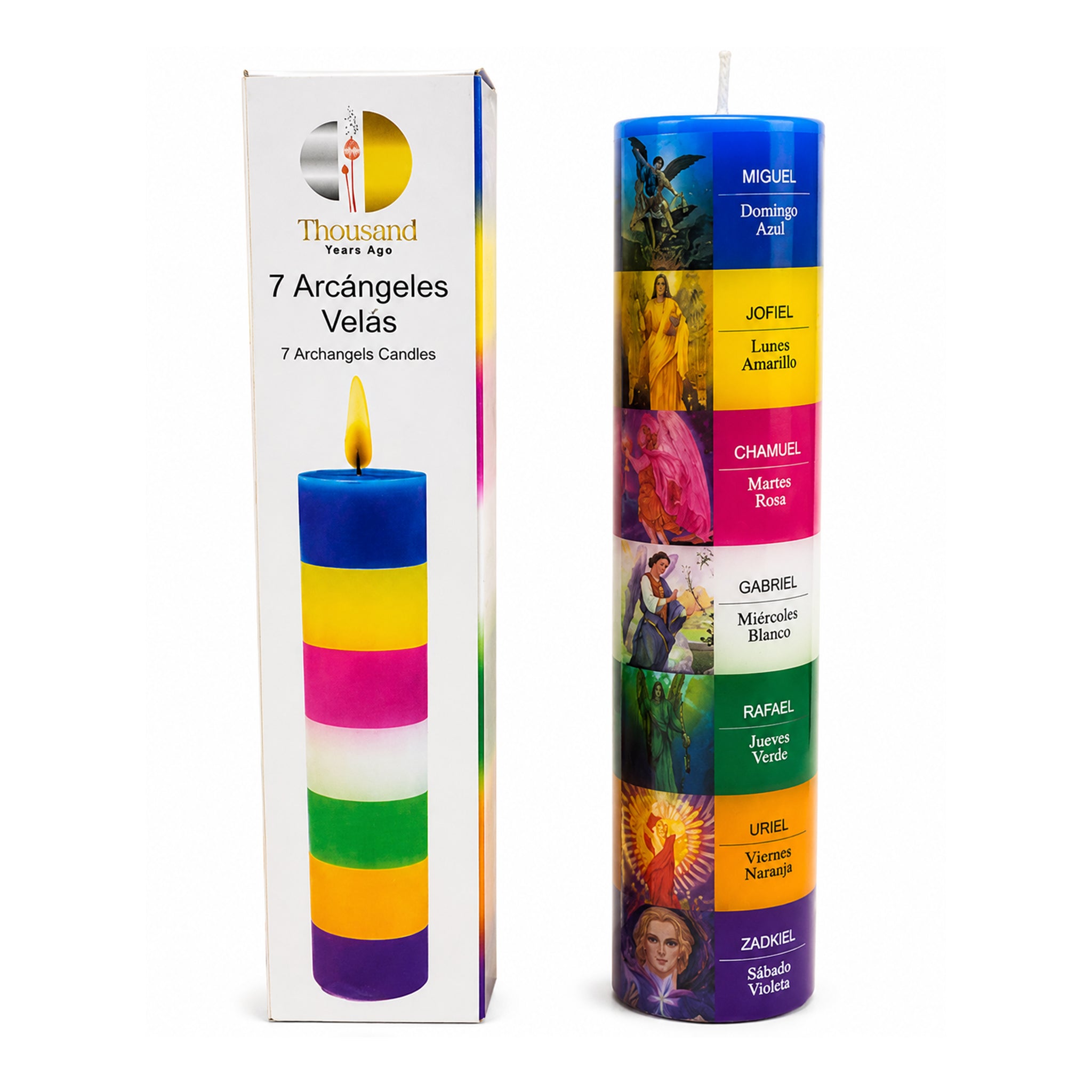 7 Archangels (7 Arcangeles) Multicolor Figure Candle (7")