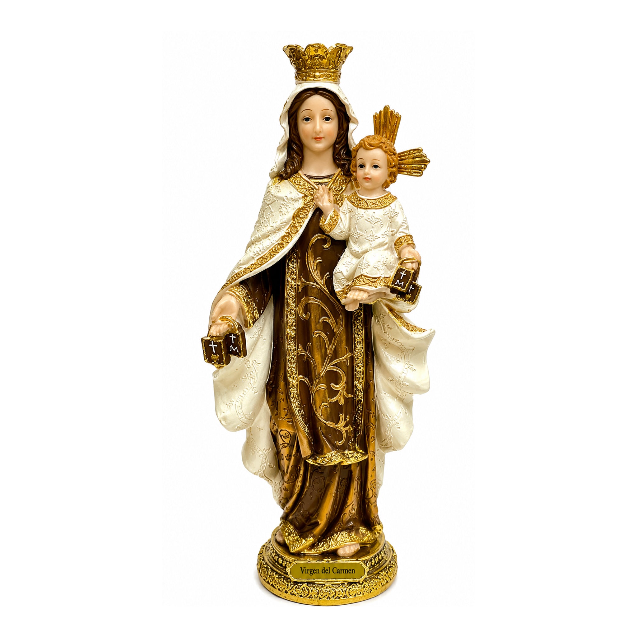 Virgen De Carmen Statue - Standing On Base (12”)
