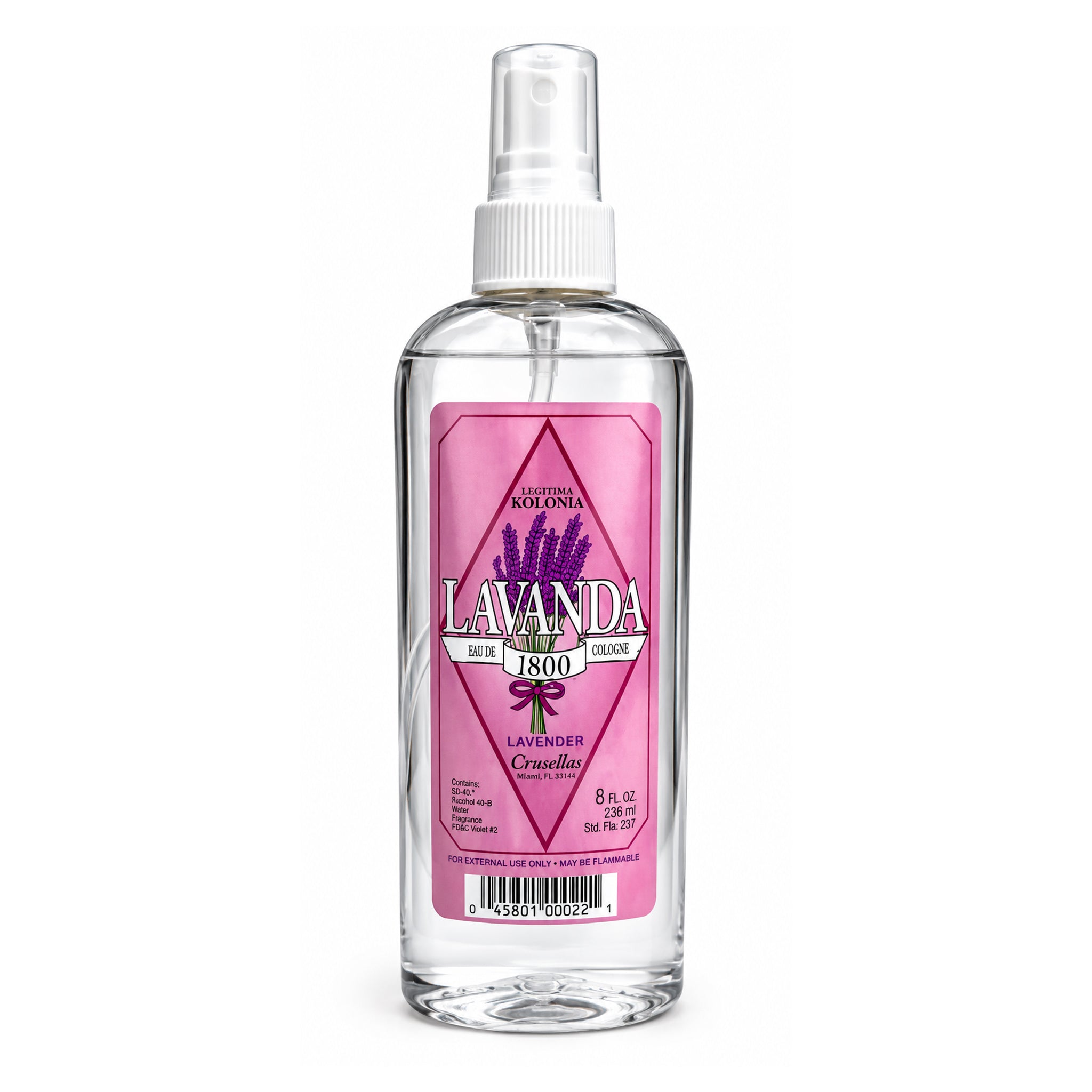 Lavender Eau De Cologne Lavanda Kolonia 1800: Mental Relaxation, Energy Clearing, Tranquility (8oz)