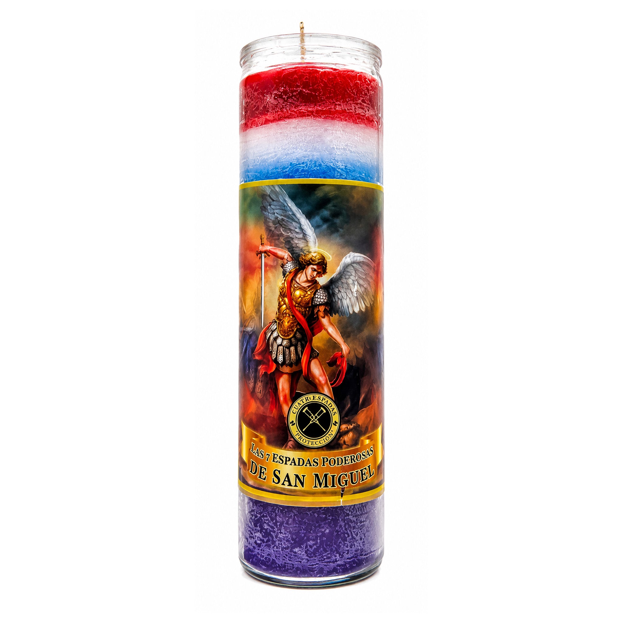 Saint Michael 7 Swords (Las 7 Espadas Poderosas de San Miguel) 7 Day Prayer Candle – Protection, Fight Evil & Justice (Multicolor)
