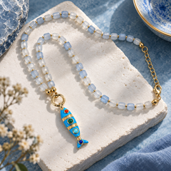 Blue Fish Charm Beaded Necklace