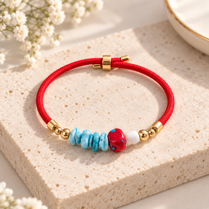 Bohemian Red Cord Bracelet with Lapis Lazuli Beads