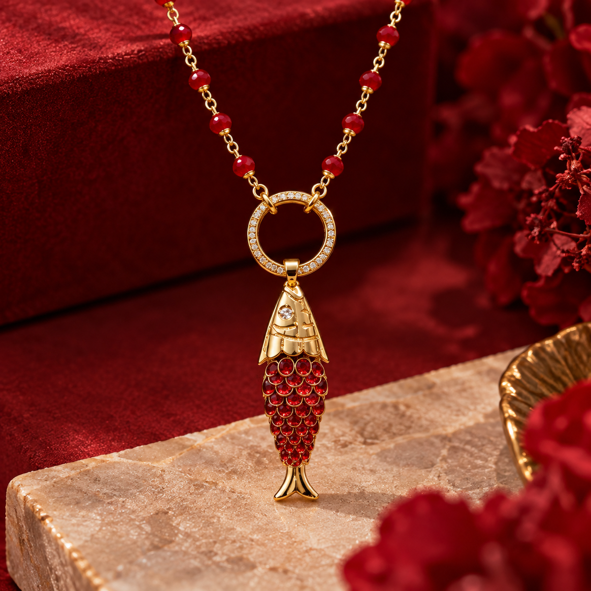 Red Fish Pendant Necklace