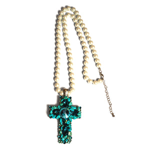 Turquoise Cross Pearl Necklace