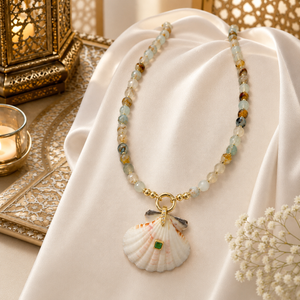 Natural Shell & Gemstone Necklace | Coastal Beaded Statement Necklace