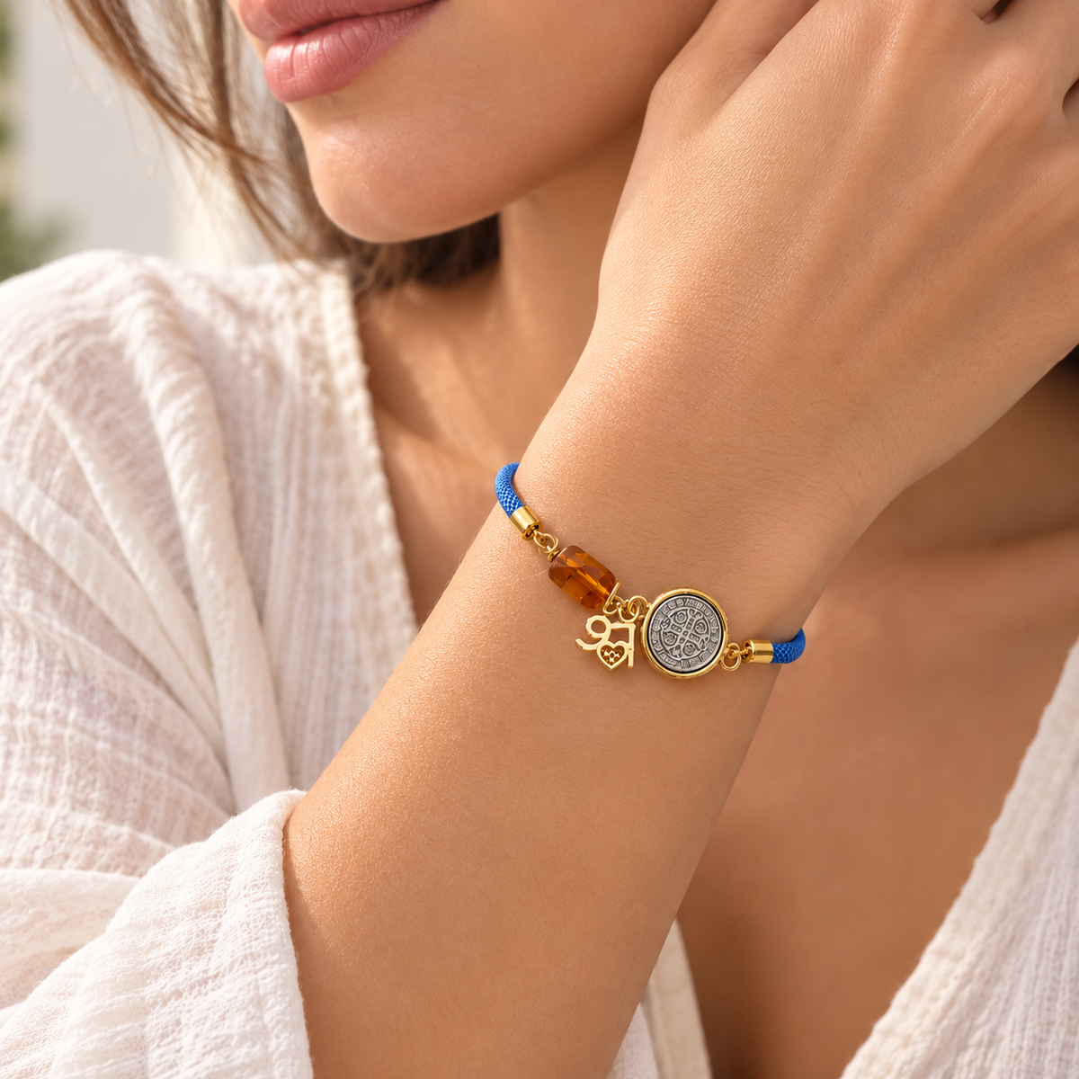 Blue Braided Charm Bracelet with Ambar Bar