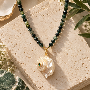 Emerald Beaded Shell Necklace