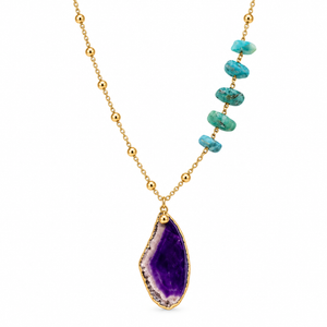 Gold Turquoise & Amethyst Statement Necklace