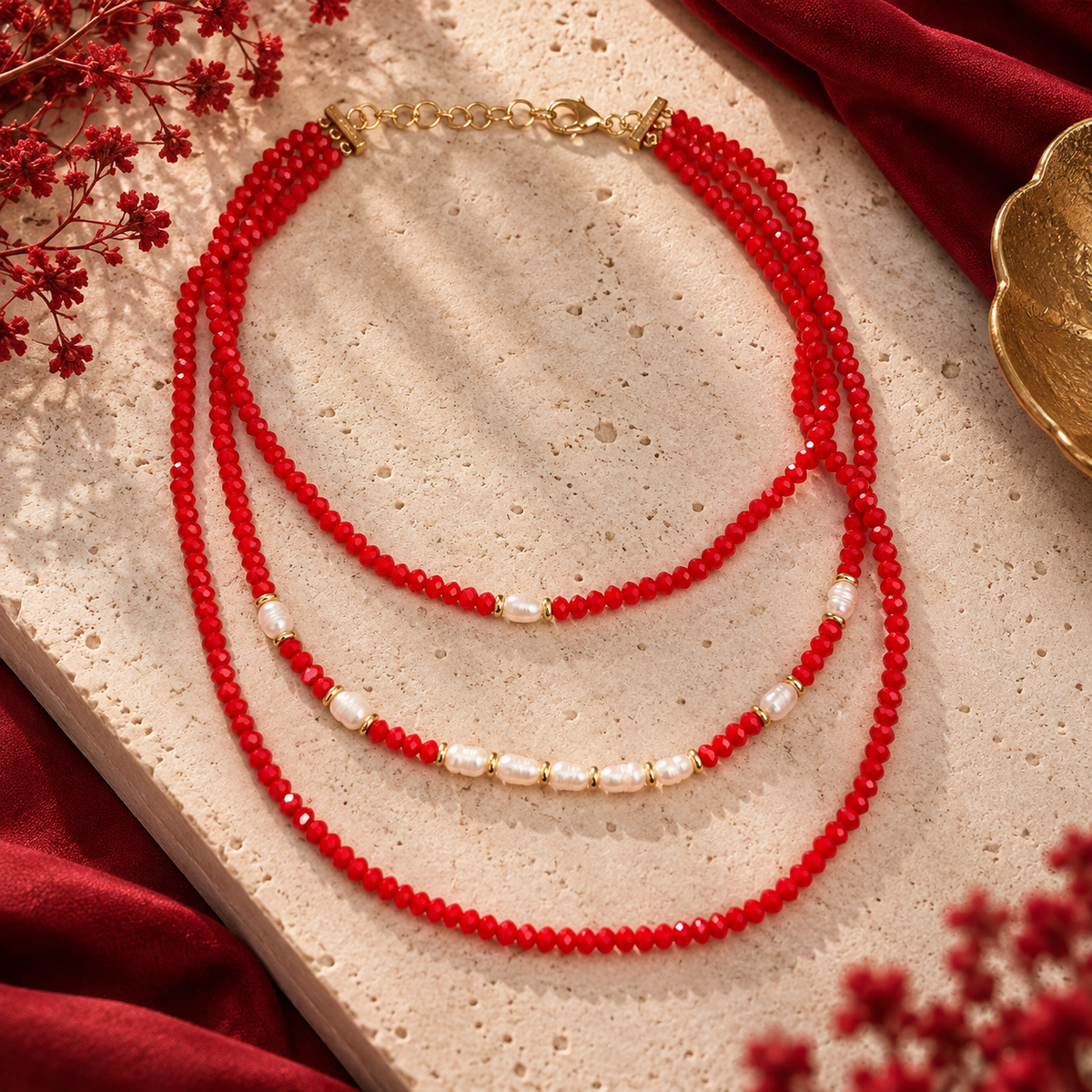 Scarlet Pearl Layered Necklace