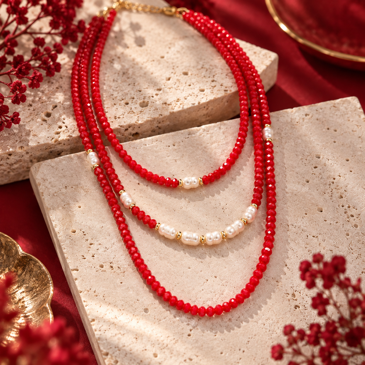 Scarlet Pearl Layered Necklace