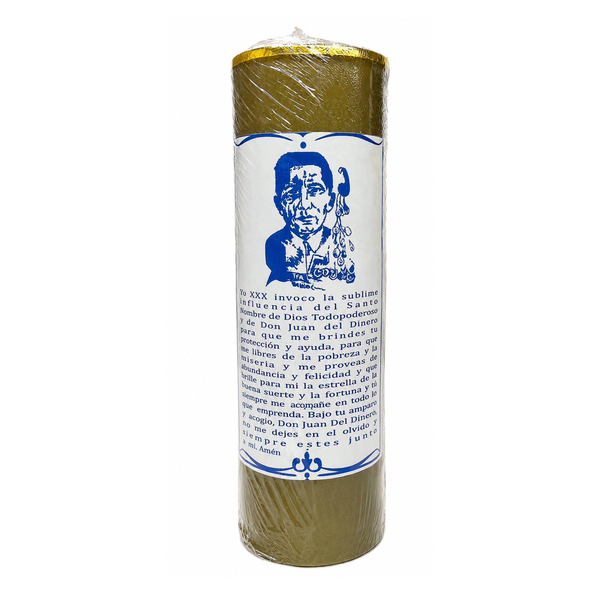 Spanish Pray Don Juan Del Dinero Pillar Candle (Gold)