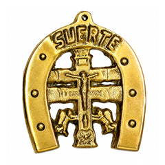 Cross Of Caravaca Suerte Lucky Horseshoe - Jumbo Brass Spiritual Talisman Charm Pendant Wall Hanging - Invoke Good Luck, Inner Peace & Guard Against Misfortune (3")