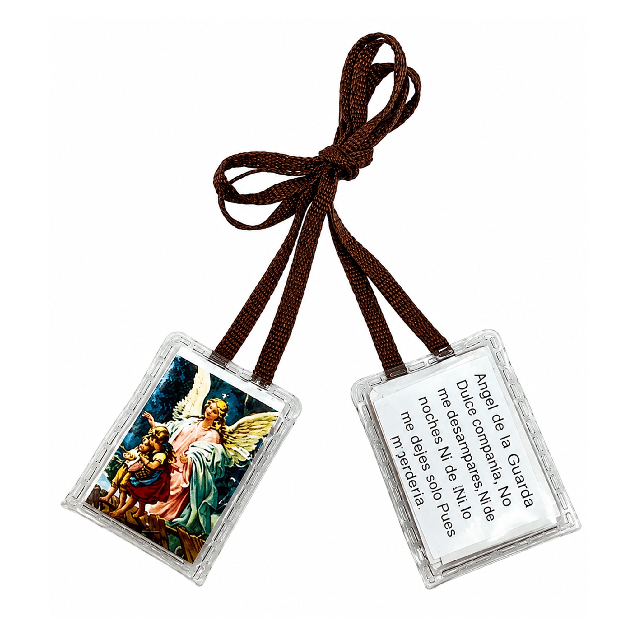 Angel De La Guarda / Devotional Plastic Covered Scapular / Escapulario String Necklace With Oracion / For Prayer, Religious Faith & Worship / Protection & Guidance