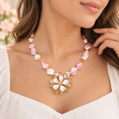 Baroque Rose and White Quartz Blossom Statement Necklace