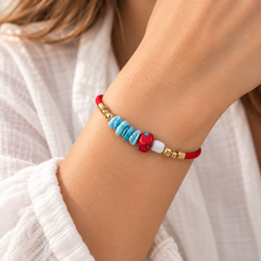 Bohemian Red Cord Bracelet with Lapis Lazuli Beads